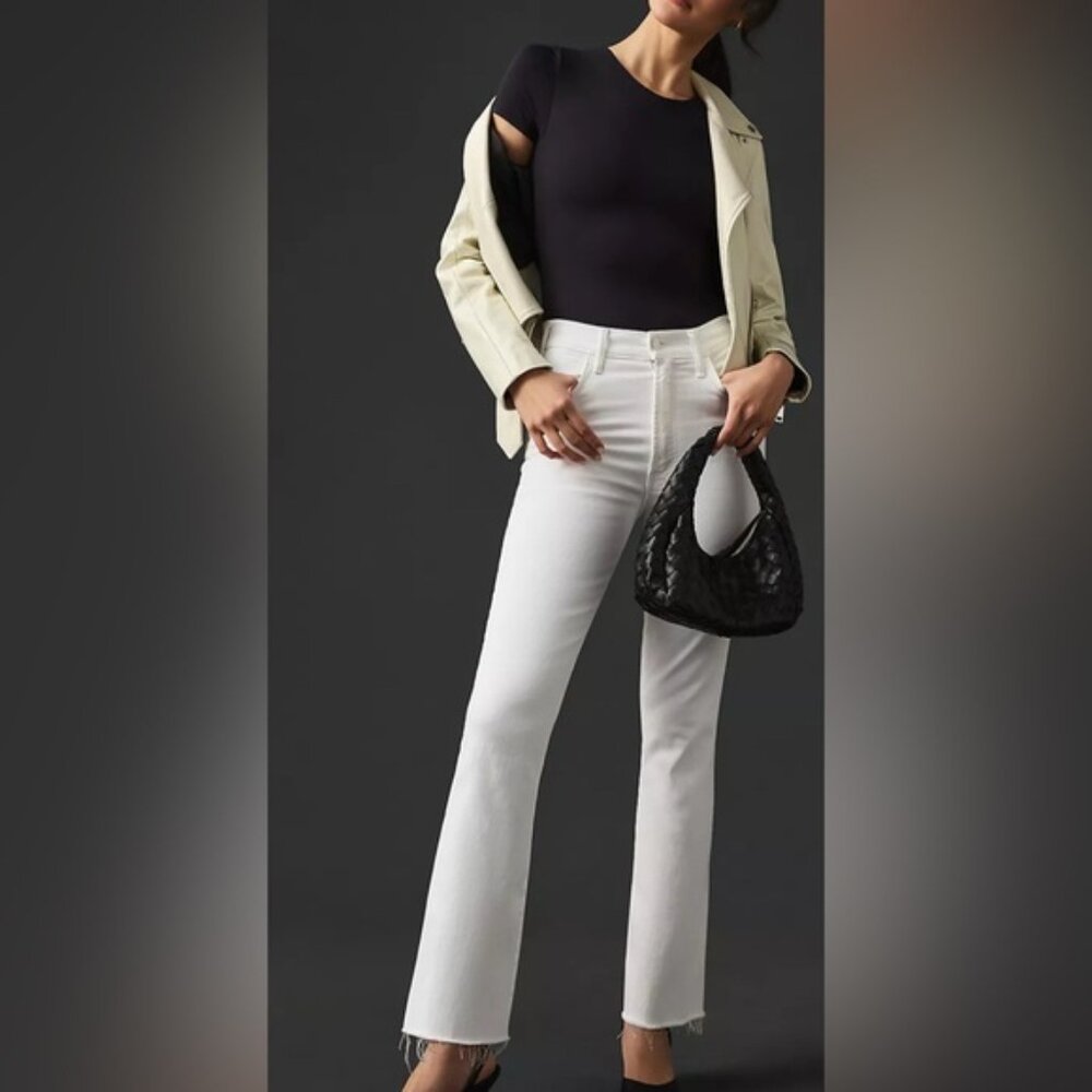 Anthropologie Mother Women's The Hustler Ankle Fray White Jeans